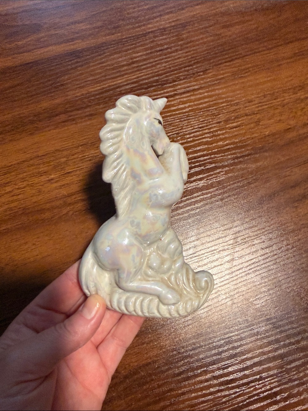 Iridescent White Ceramic Unicorn Figurine Decorative Accent